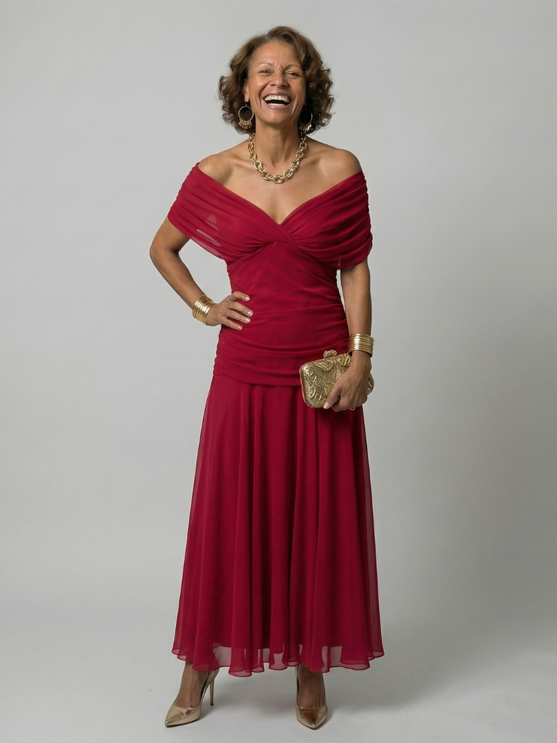 Calen | Vestido Midi Fluido Hombros Descubiertos