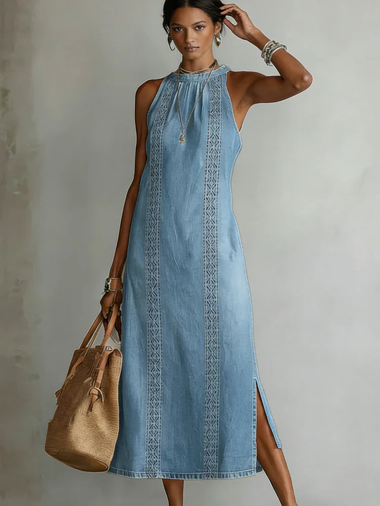 Julia™ | Vestido de mezclilla con encaje retro