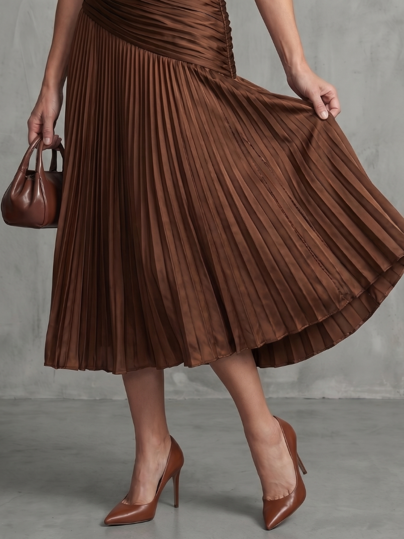 Theodora | Vestido Midi con Rayas y Cintura Plisada