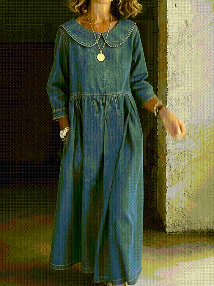 Clara™ | Vestido de mezclilla cuello Peter Pan