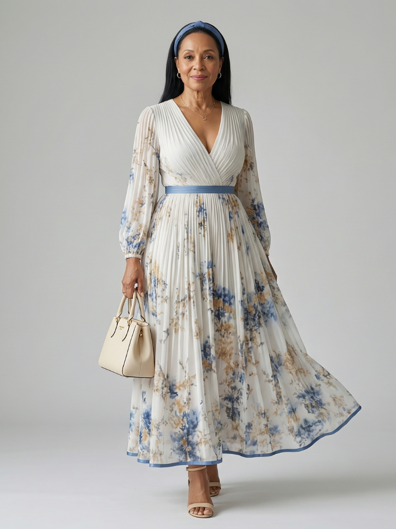 Rielle | Vestido Midi Floral con Pliegues