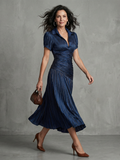 Theodora | Vestido Midi con Rayas y Cintura Plisada