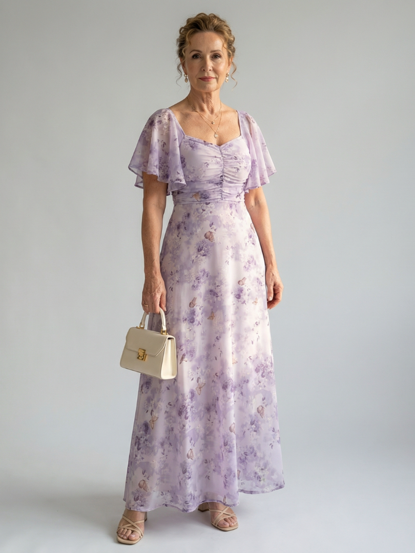 Vaelis | Vestido Midi Floral con Mangas Mariposa