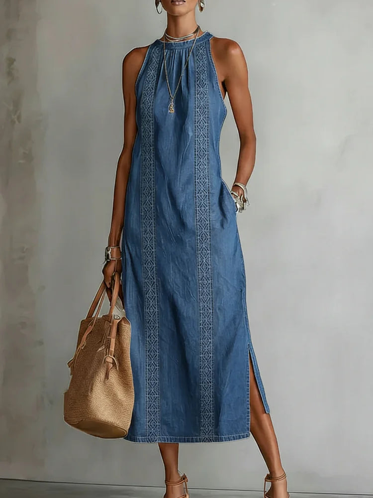 Julia™ | Vestido de mezclilla con encaje retro