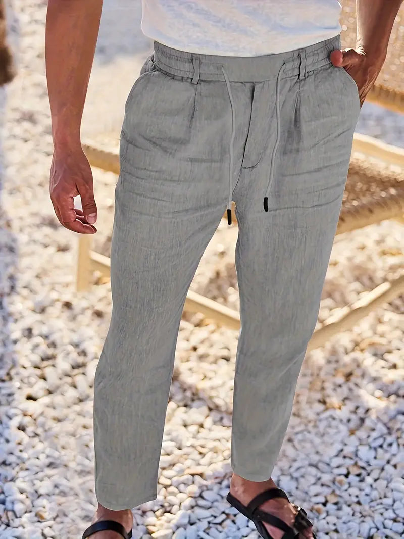 NICHOLS | PANTALONES LARGOS DE LINO CON CORDÓN