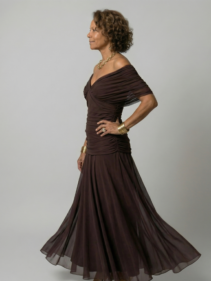 Calen | Vestido Midi Fluido Hombros Descubiertos