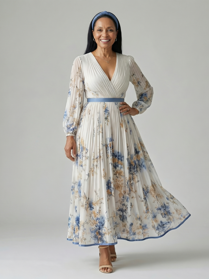 Rielle | Vestido Midi Floral con Pliegues