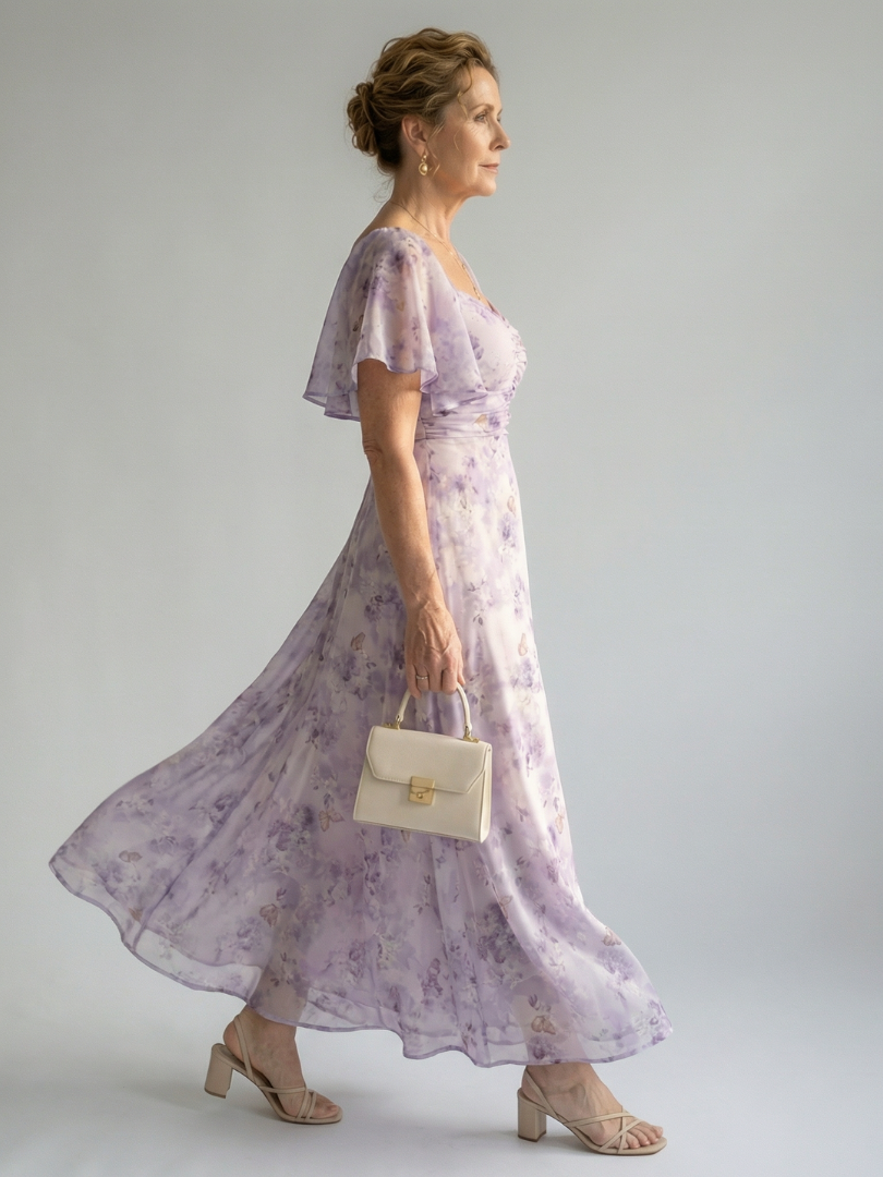 Vaelis | Vestido Midi Floral con Mangas Mariposa