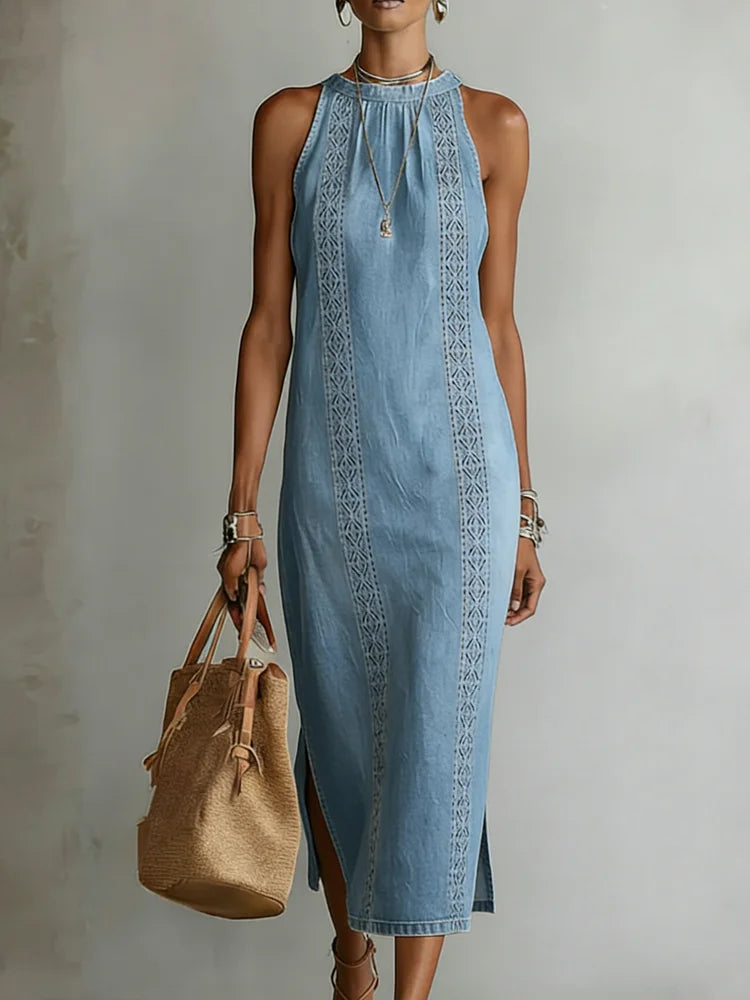 Julia™ | Vestido de mezclilla con encaje retro