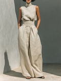 Maria - Top y pantalones anchos de algodón y lino en estilo minimalista para mujer