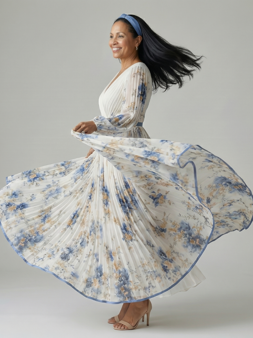 Rielle | Vestido Midi Floral con Pliegues