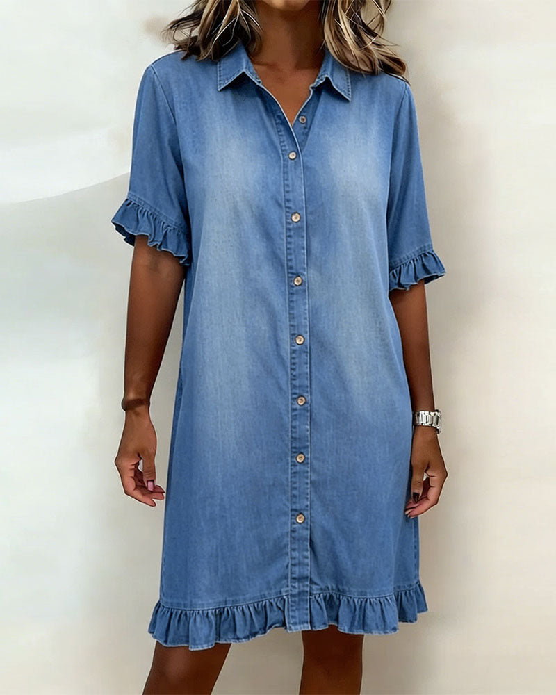 Maria | Vestido Denim Cómodo con Pliegues Favorecedores