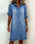 Maria | Vestido Denim Cómodo con Pliegues Favorecedores