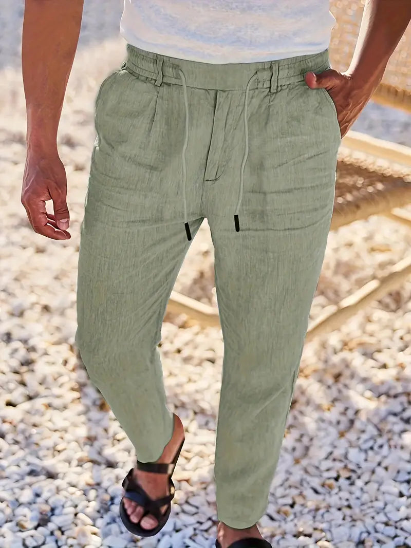 NICHOLS | PANTALONES LARGOS DE LINO CON CORDÓN