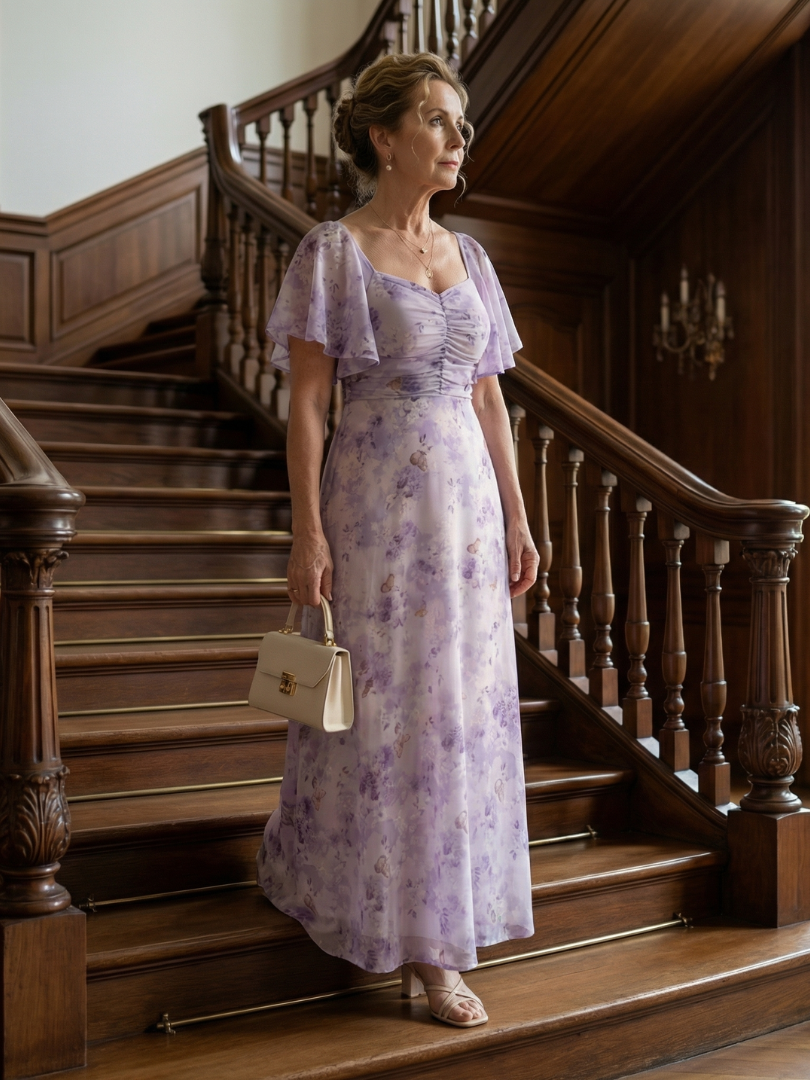 Vaelis | Vestido Midi Floral con Mangas Mariposa