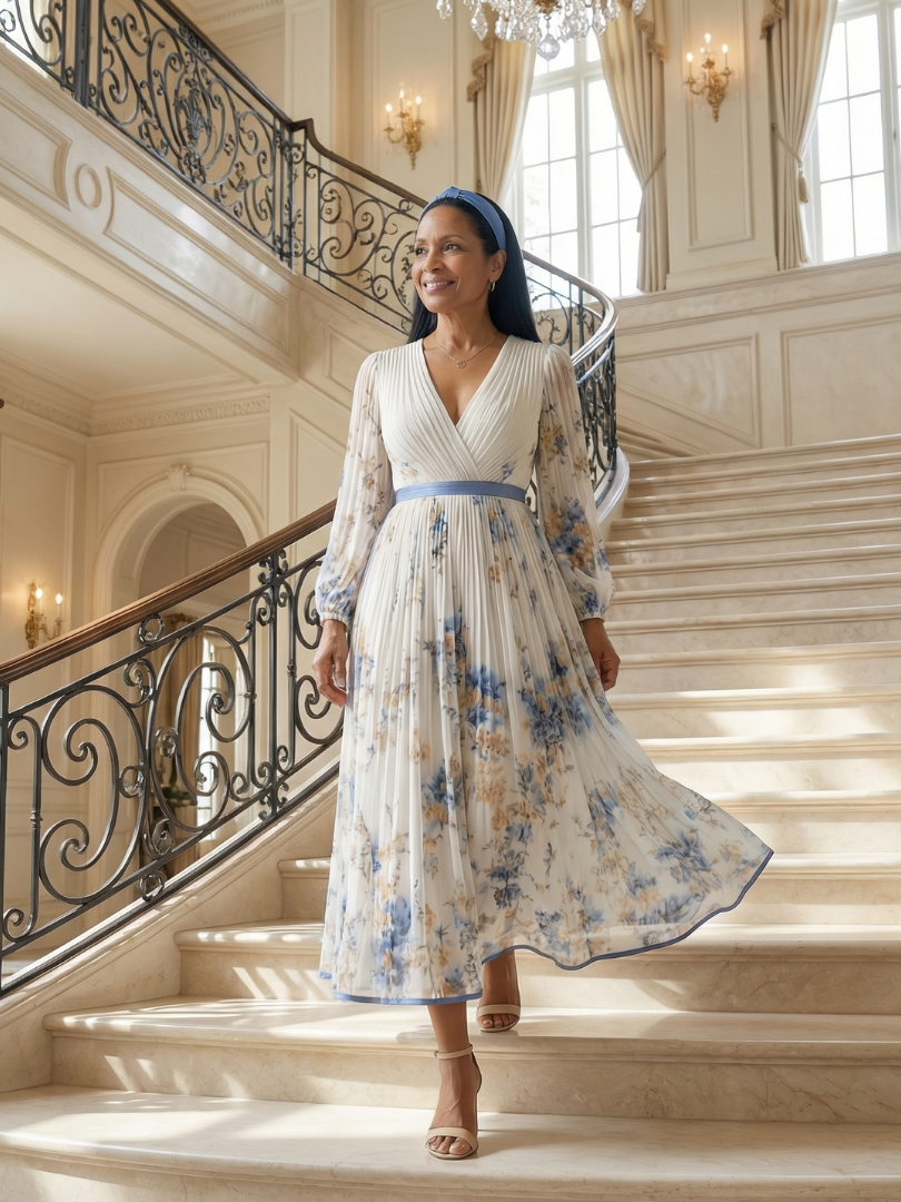 Rielle | Vestido Midi Floral con Pliegues