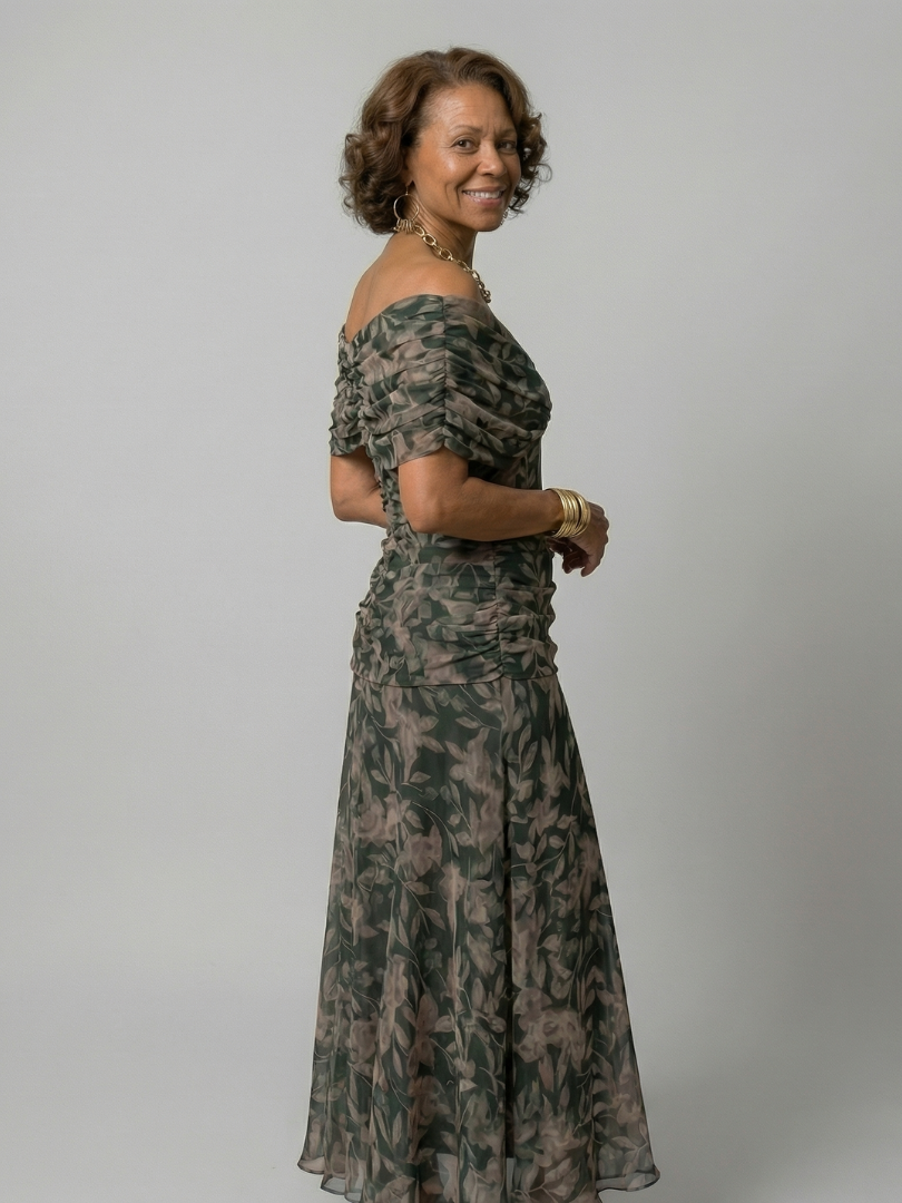 Calen | Vestido Midi Fluido Hombros Descubiertos