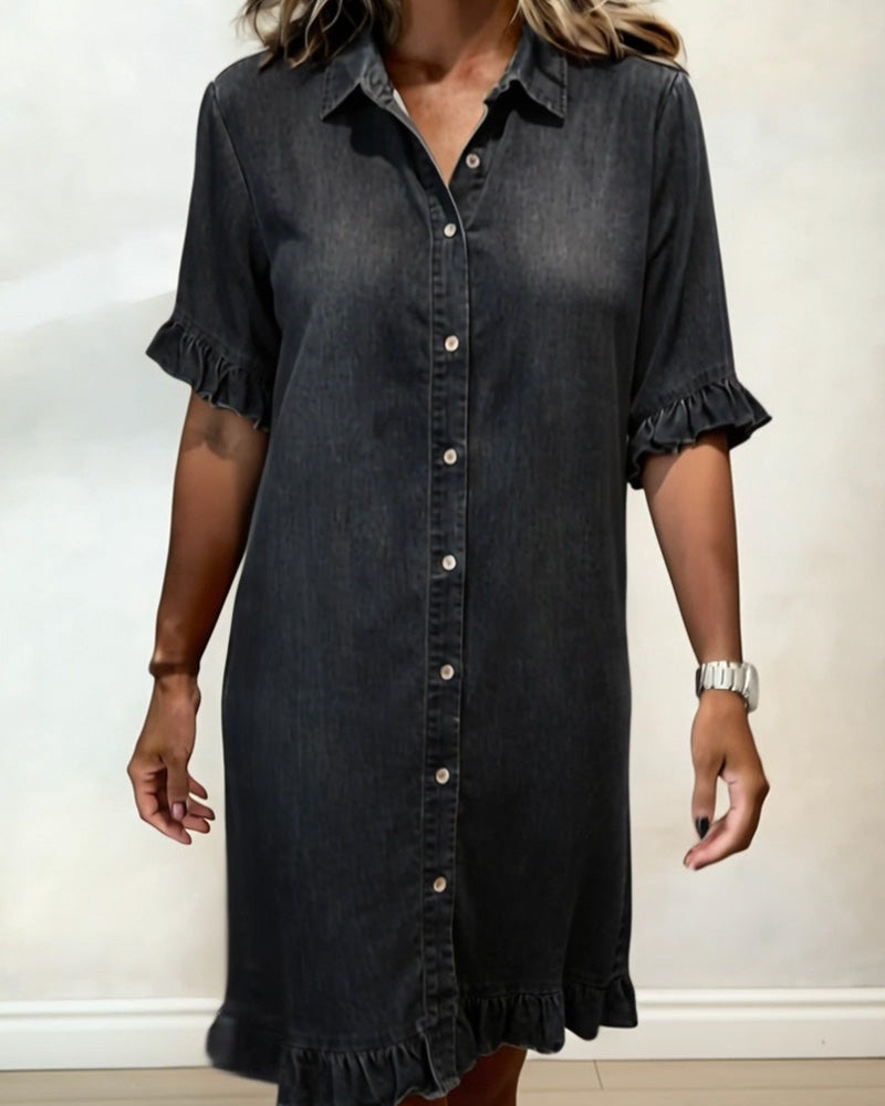 Maria | Vestido Denim Cómodo con Pliegues Favorecedores