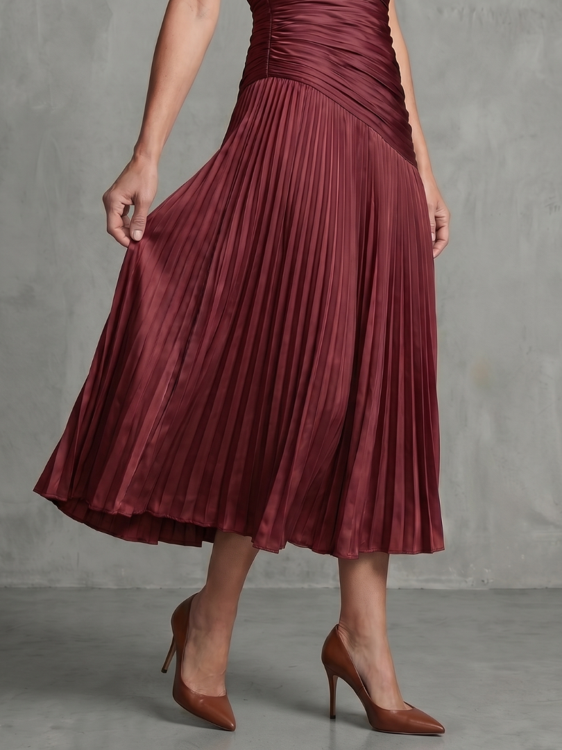 Theodora | Vestido Midi con Rayas y Cintura Plisada