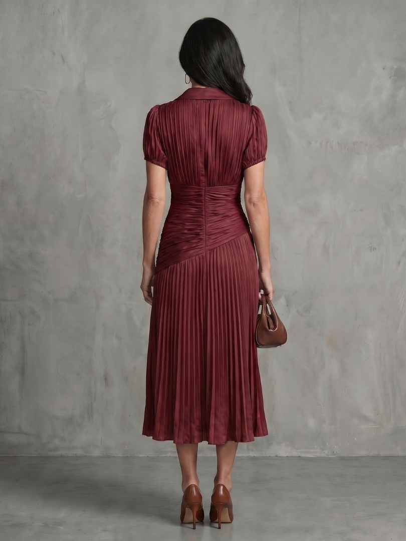 Theodora | Vestido Midi con Rayas y Cintura Plisada