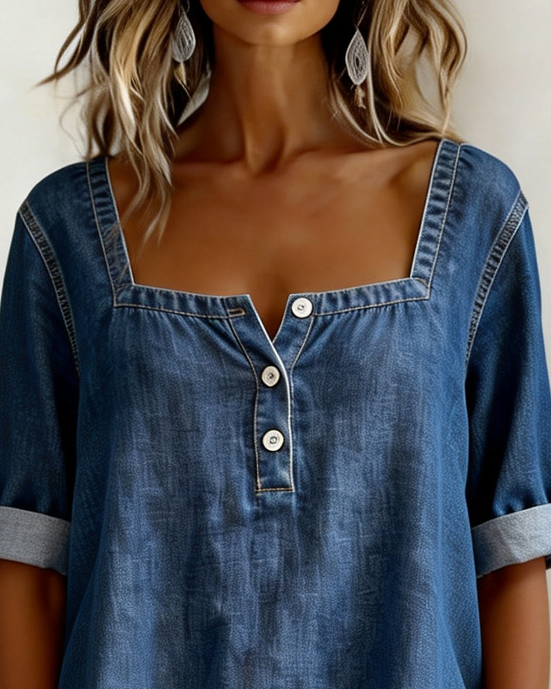 Avélia™ | Camisa de mezclilla con cuello cuadrado
