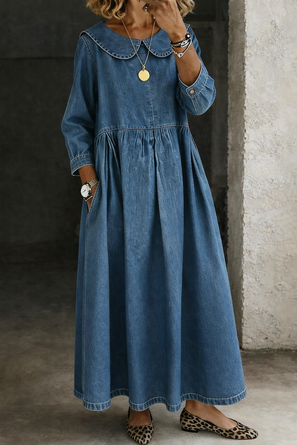 Clara™ | Vestido de mezclilla cuello Peter Pan