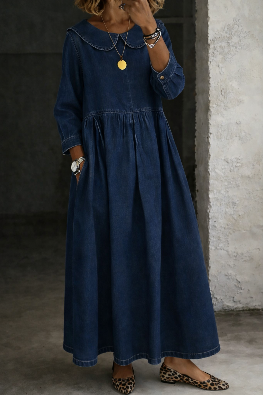 Clara™ | Vestido de mezclilla cuello Peter Pan