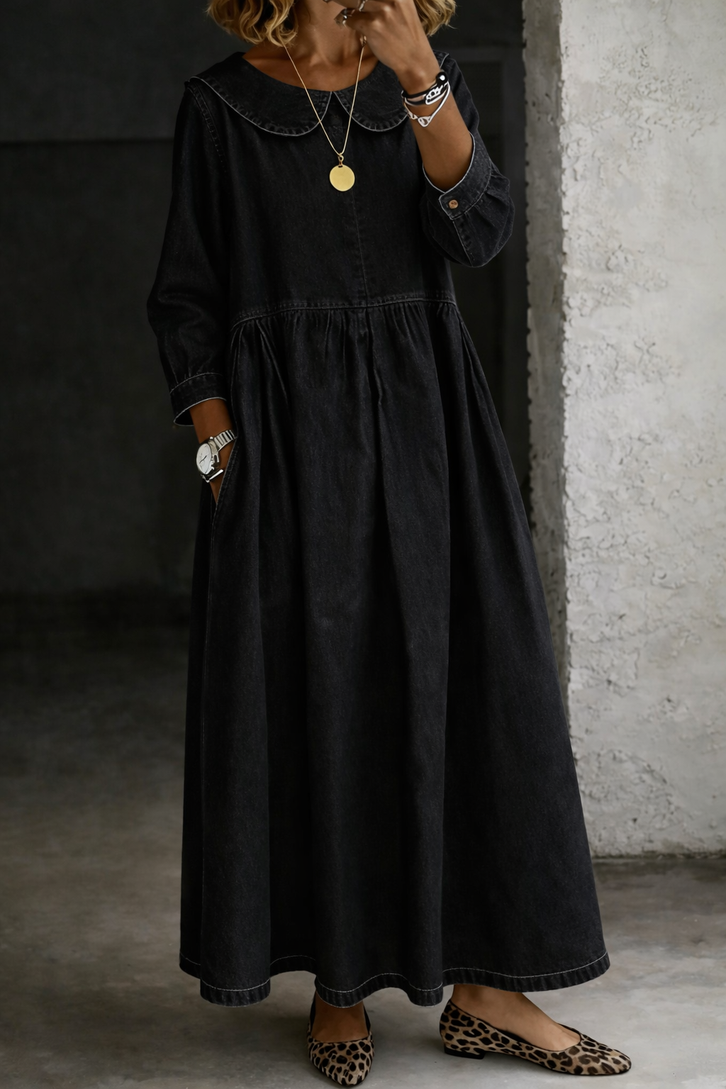 Clara™ | Vestido de mezclilla cuello Peter Pan