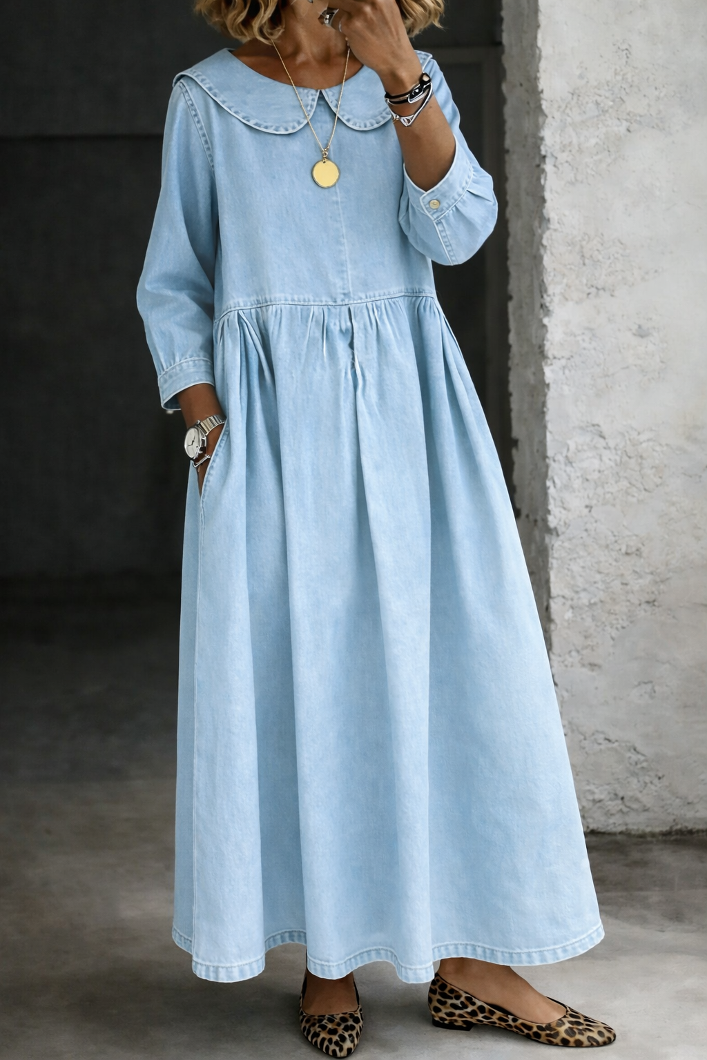 Clara™ | Vestido de mezclilla cuello Peter Pan