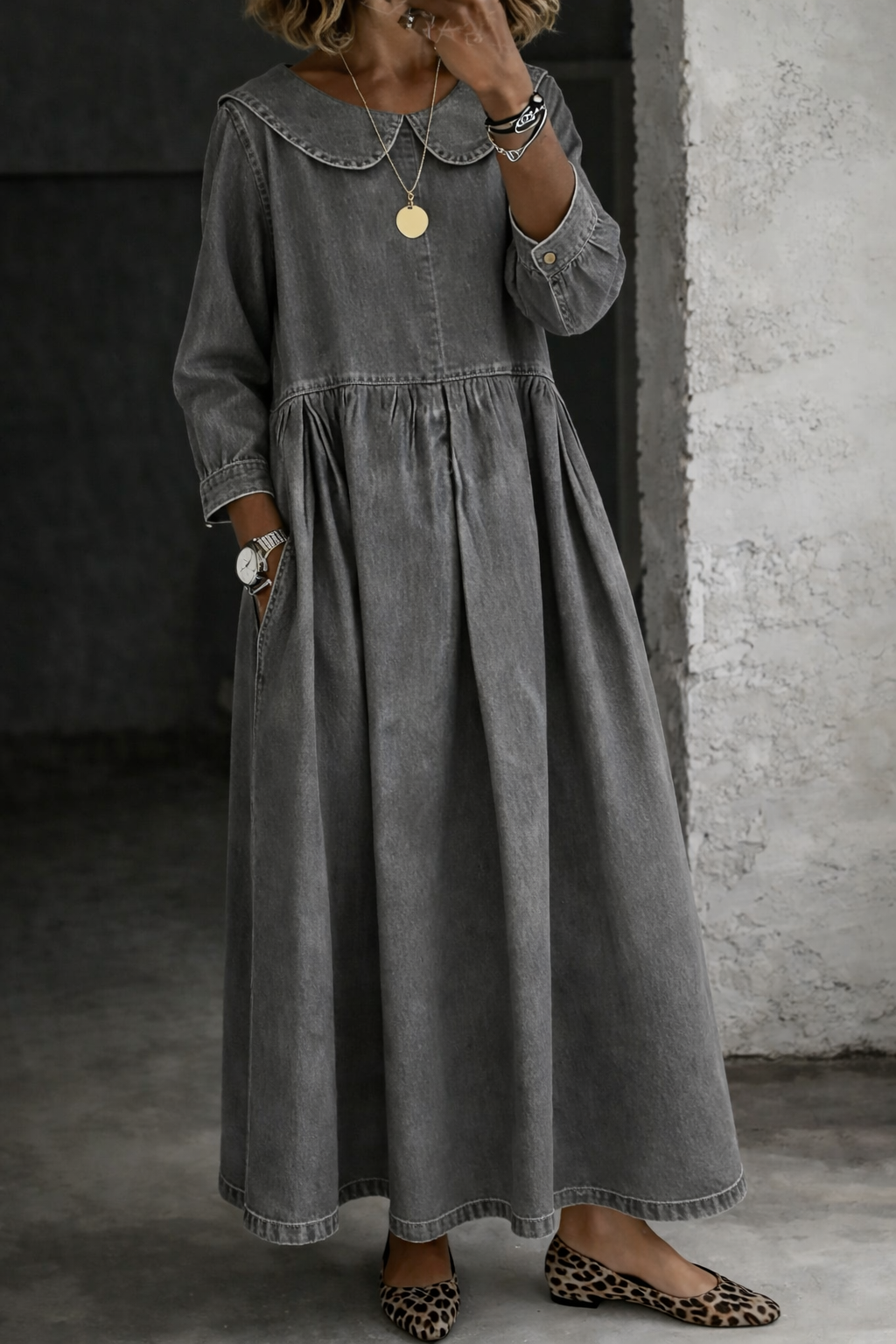 Clara™ | Vestido de mezclilla cuello Peter Pan