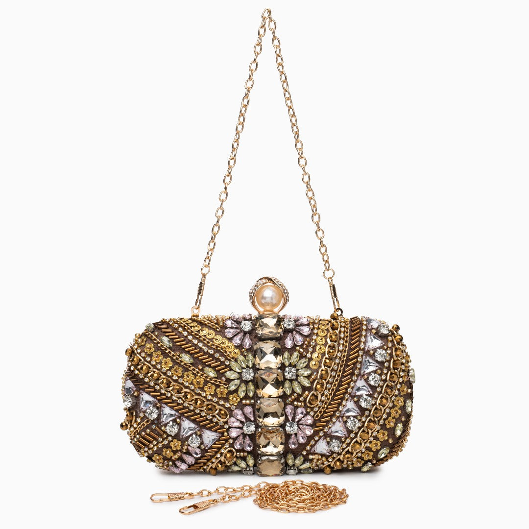Clutch de Noche Hecho a Mano con Perla | Pedrería y Cuentas
