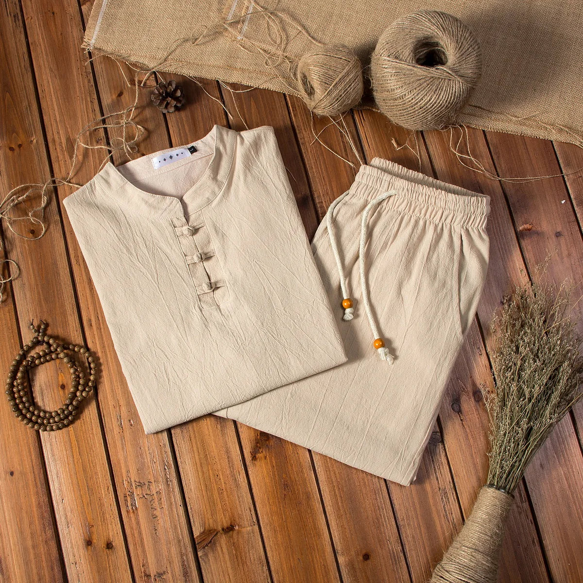 CAMPECHE - Conjunto estilo chino de lino