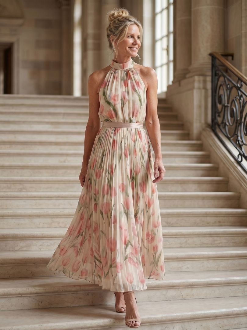 Aurelle | Vestido Midi Halter Floral