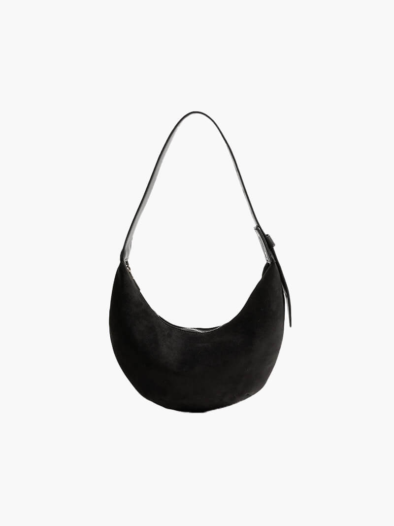Bolso de Hombro en Forma de Media Luna con Acabado de Ante