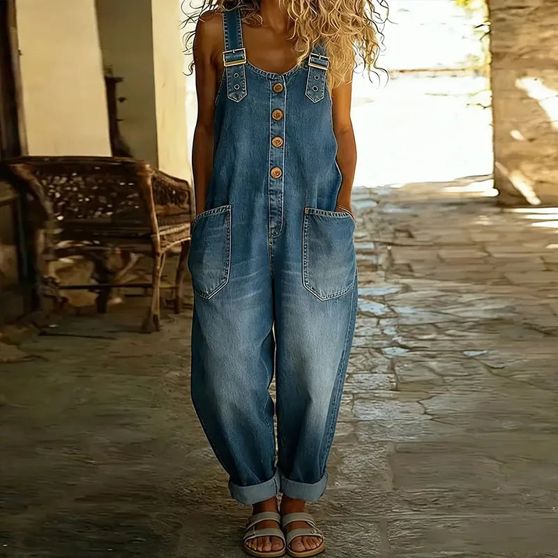 Mae™ | Peto vintage de algodón suave efecto mezclilla