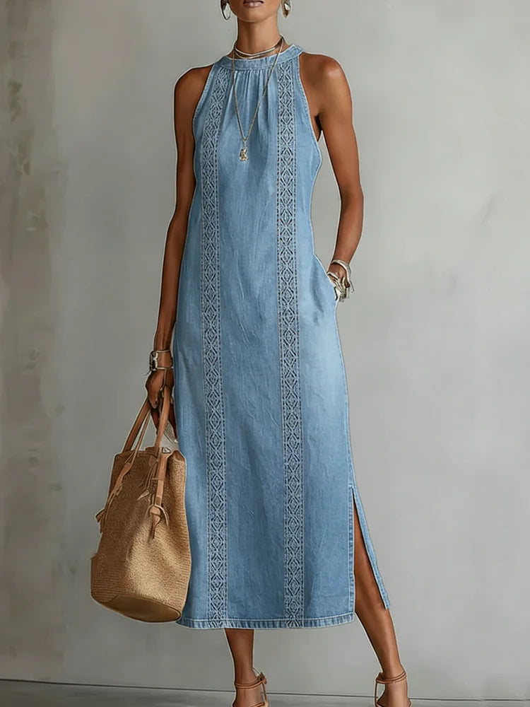 Julia™ | Vestido de mezclilla con encaje retro