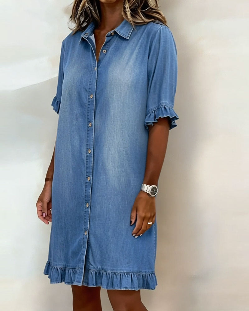 Maria | Vestido Denim Cómodo con Pliegues Favorecedores
