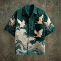 Kuro | Camisa Estampada de Grullas y Olas para Hombre