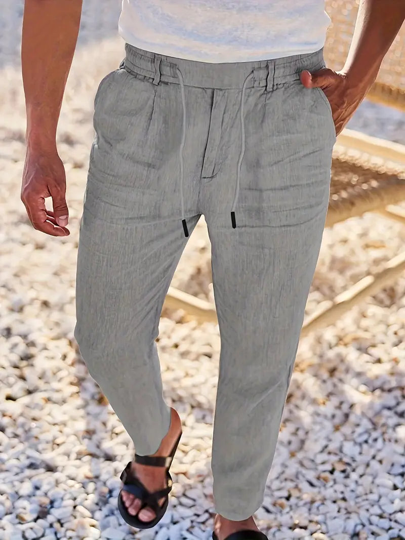 NICHOLS | PANTALONES LARGOS DE LINO CON CORDÓN