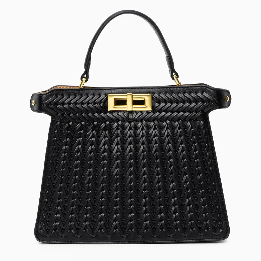Bolso Estelle de Cuero Trenzado – Cierre Dorado Elegante