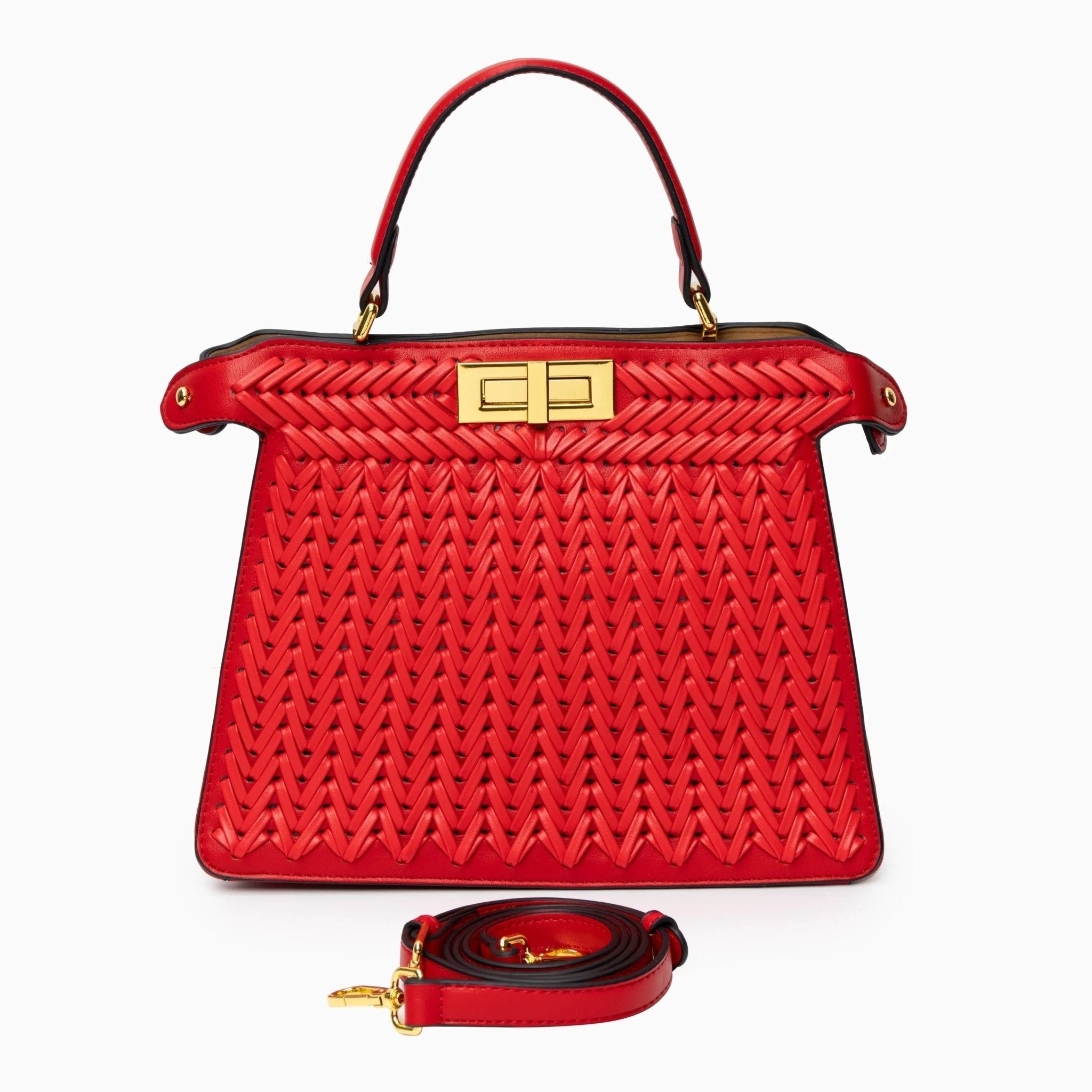 Bolso Estelle de Cuero Trenzado – Cierre Dorado Elegante