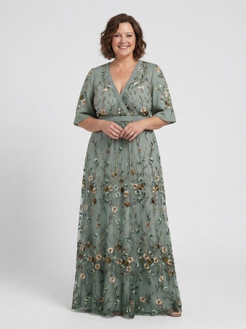 Evadne™ | Vestido Maxi Floral Escote en V Manga Corta