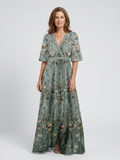 Evadne™ | Vestido Maxi Floral Escote en V Manga Corta
