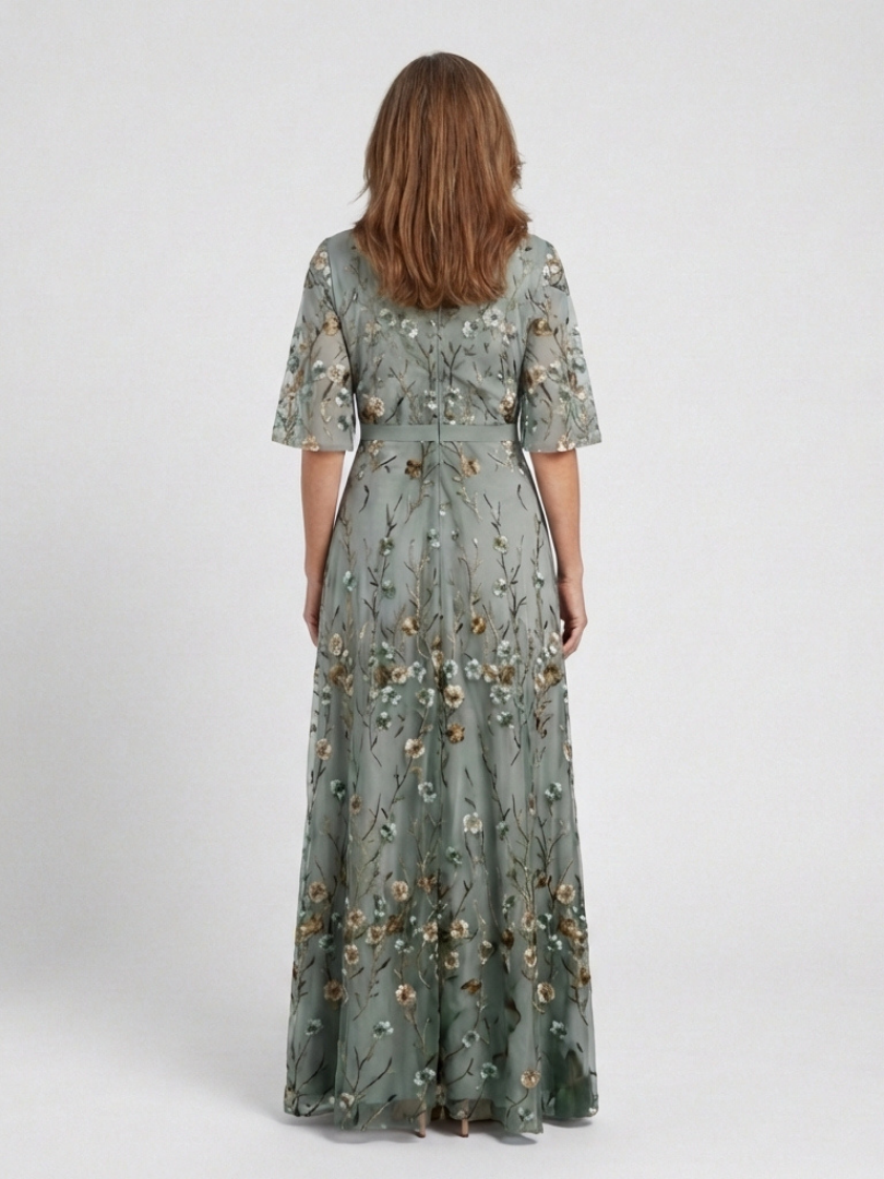 Evadne™ | Vestido Maxi Floral Escote en V Manga Corta