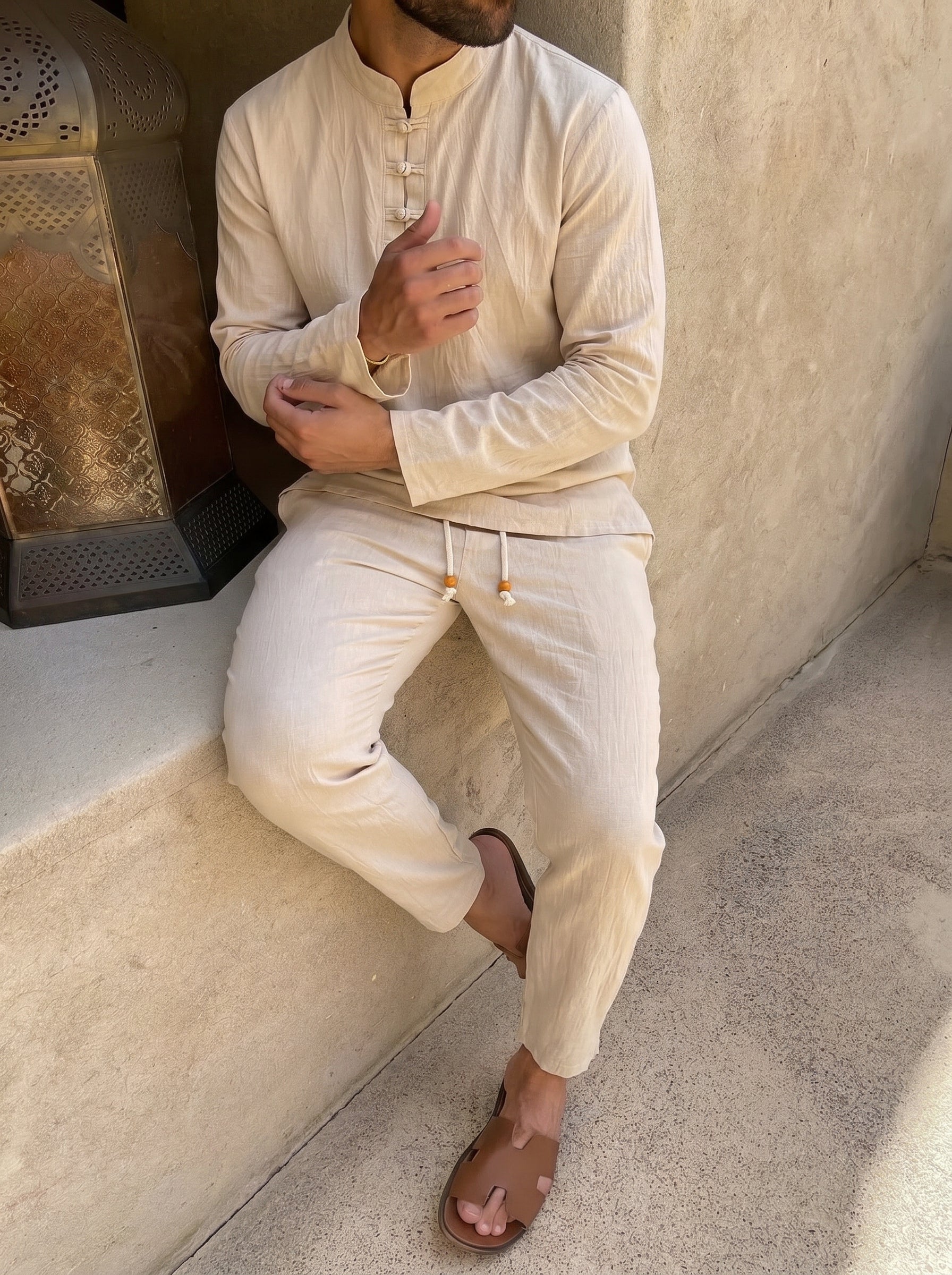 CAMPECHE - Conjunto estilo chino de lino