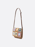 Bolso Bandolera de Paja y Crochet con Cuadros de Colores