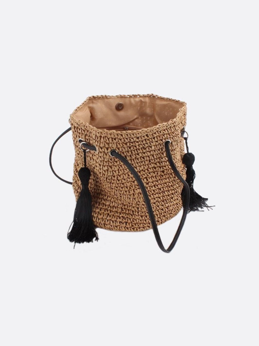 Bolso Tipo Saco de Paja con Cordón y Flecos