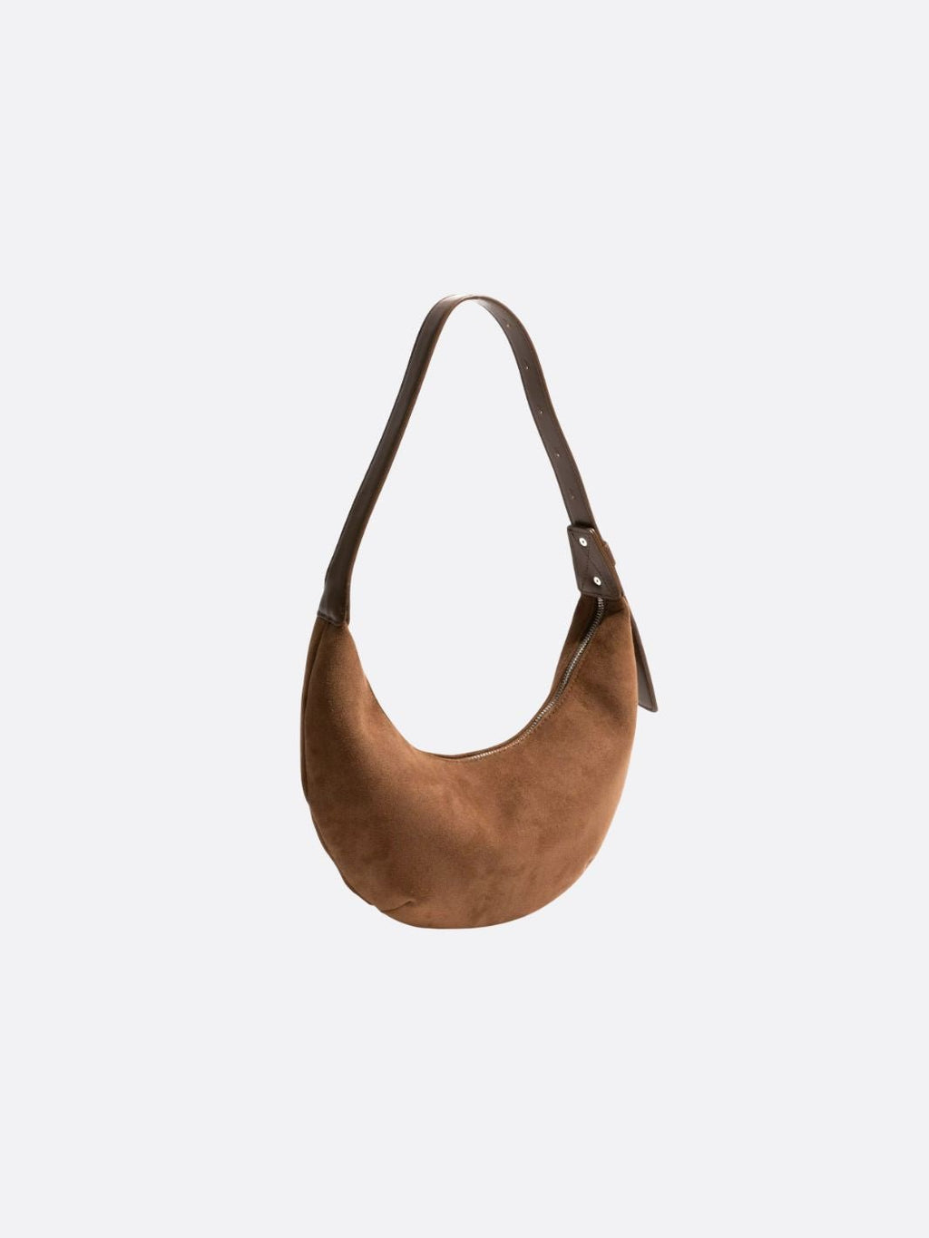 Bolso de Hombro en Forma de Media Luna con Acabado de Ante