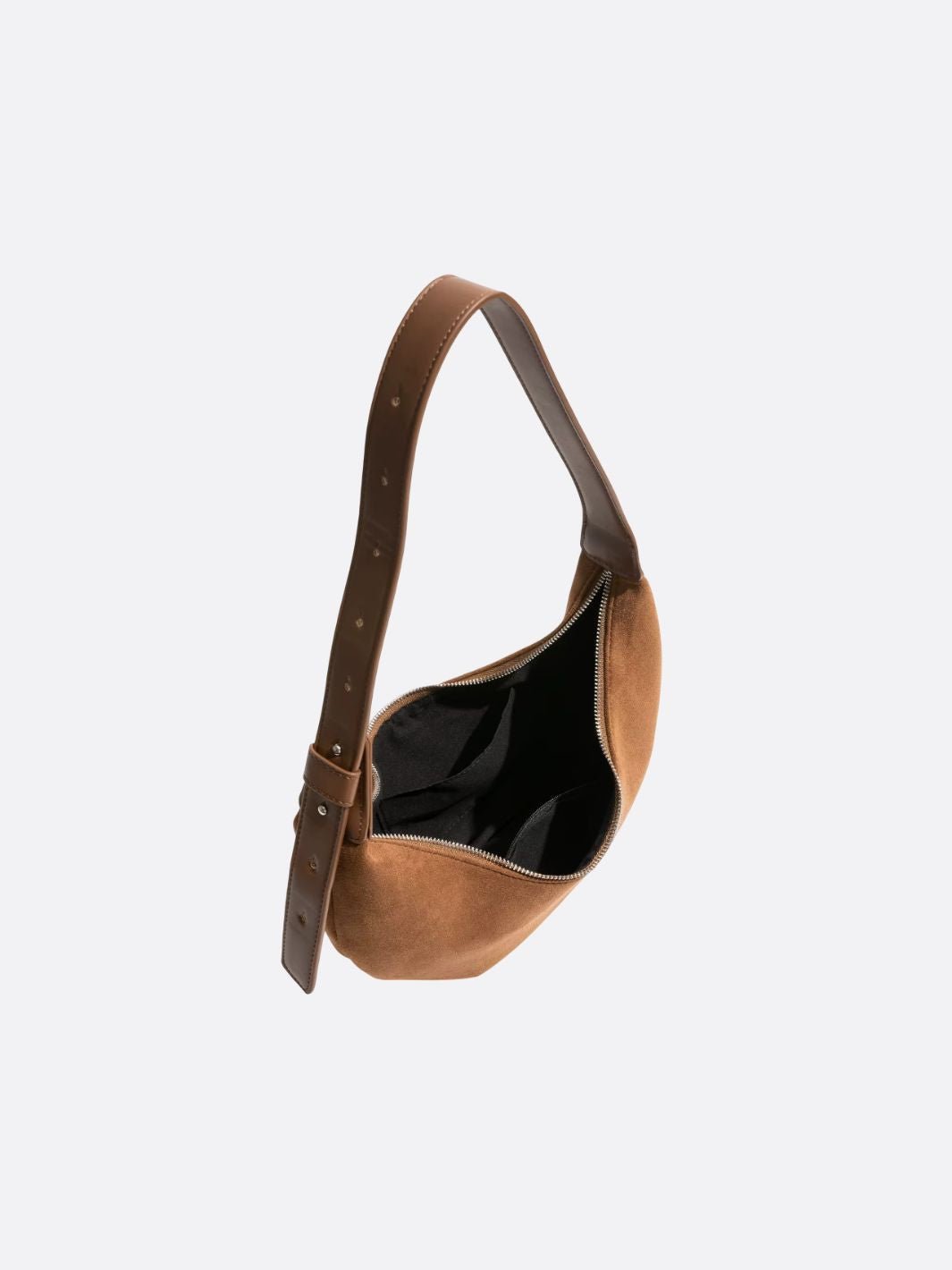Bolso de Hombro en Forma de Media Luna con Acabado de Ante