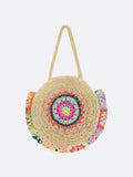 Bolso Redondo de Paja con Detalle de Crochet Multicolor – Estilo Boho Festival